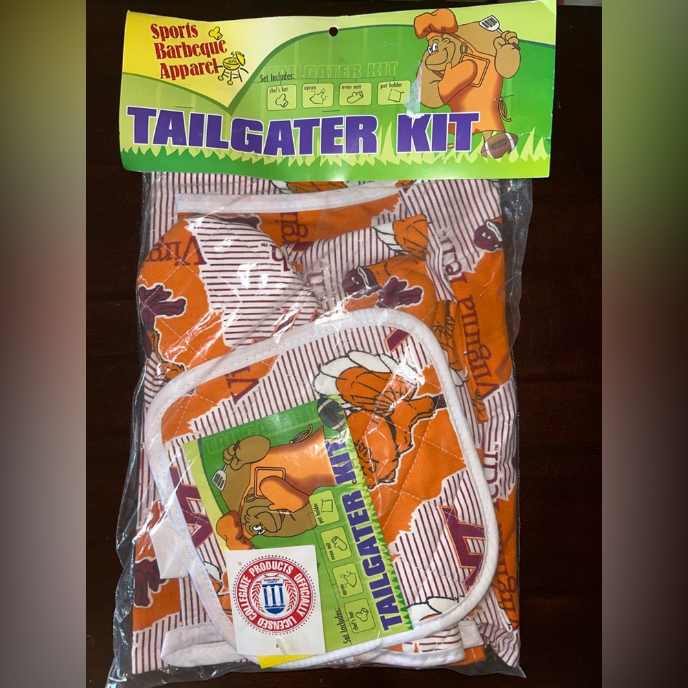 Retro 2001 Virginia Tech Hokies BBQ Tailgate Kit Hat Apron & More NEW OLD STOCK